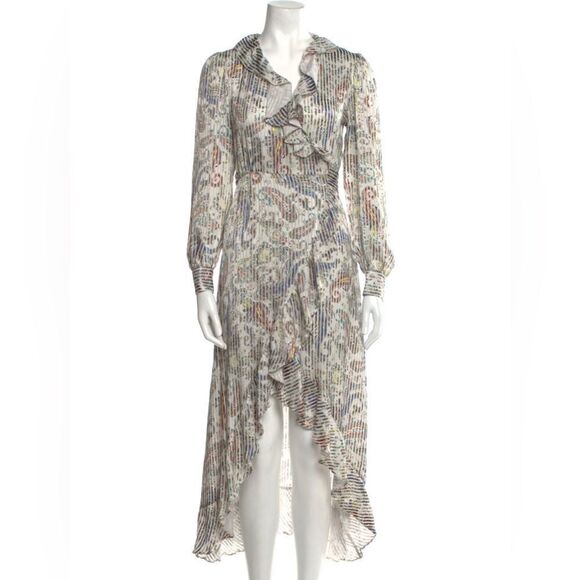 NWT Maje Roxie Ruffle Trim High/Low Wrap Dress in Multi/Silver size 1 or small - Picture 4 of 8